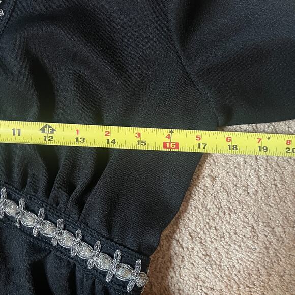 Vtg 70s Black Maxi Dress Embellished Empire Waist Witchy Whimsigoth Wednesday - Picture 10 of 11